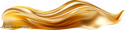 Wavy golden ribbon isolated on transparent background. PNG