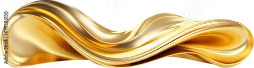 Wavy golden ribbon isolated on transparent background. PNG