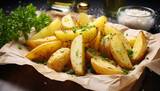 Freshness and rustic gourmet meal  prepared potato slice generated by AI