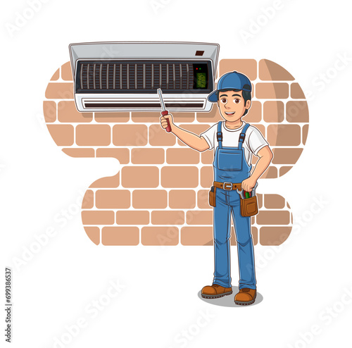 HVAC Service Cartoon Character Design Illustration vector eps format , suitable for your design needs, logo, illustration, animation, etc.