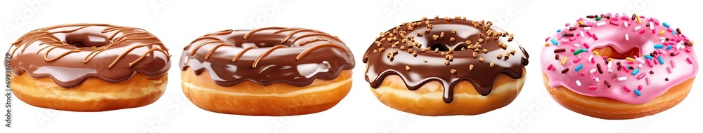 Collection of PNG. Glazed donuts isolated on a transparent background.