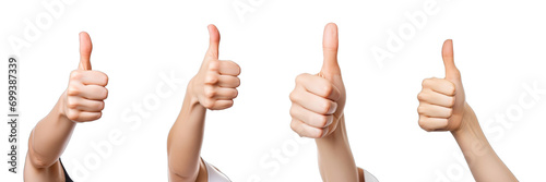 Collection of PNG. Hand showing thumbs up sign isolated on a transparent background.