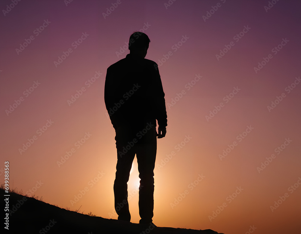 silhouette of man standing on top of mountain silhouette of man standing on top of mountain