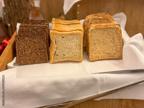 bread for breakfast display in restaurant