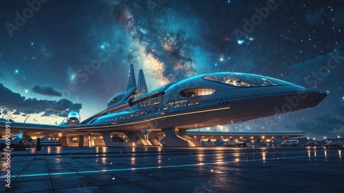 Futuristic Spaceport Under the Starry Galaxy