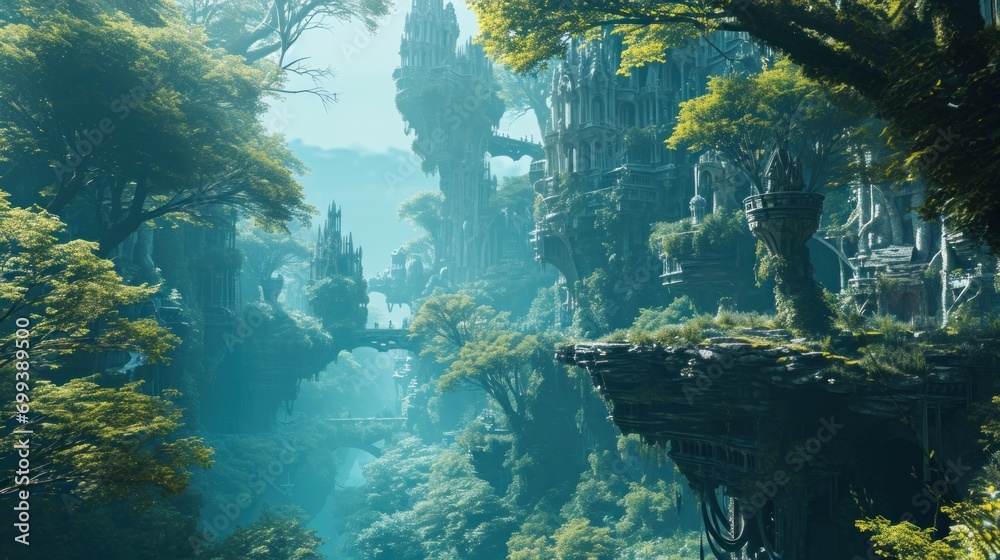 Mystical Ruins in Enchanted Forest Landscape