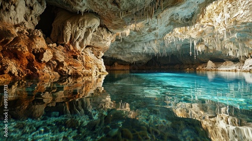 Enchanting Underwater Cave with Luminous Blue Waters