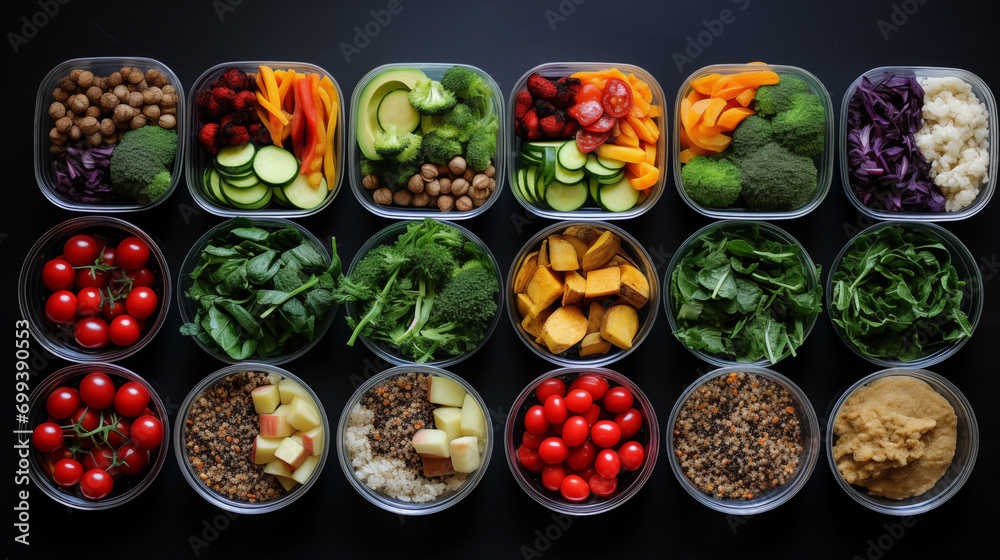 Meal preparation ' meal' prep' for the week with boxex with mixed vegetables Meal preparation ' meal' prep' for the week with boxex with mixed vegetables