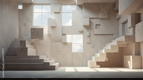 3d Space with stairs and windows box Paper Texture