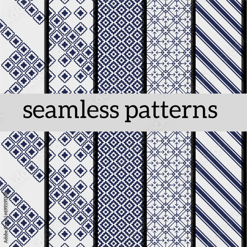 collection of sets of seamless patterns. with simple shapes repeating patterns of various shapes. surface background pattern fill and texture.