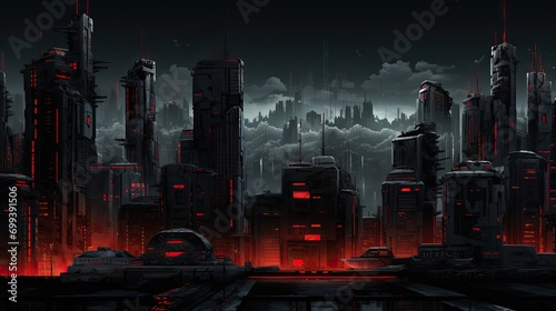 art of brutalist city skyline night grey