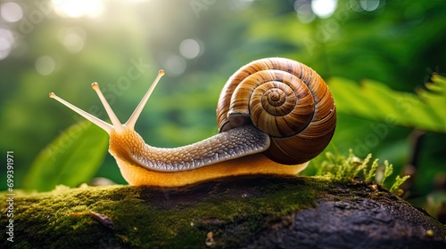 a snail showing the spiral of its photo