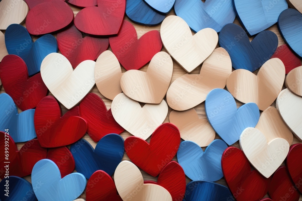 Obraz premium A pile of wooden hearts sitting on top of a table