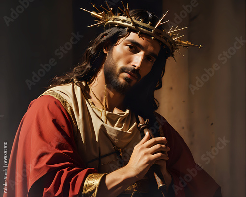 Obraz na plátně Jesus Christ cruxifixction  on the cross with his crown of thorns, carrying the