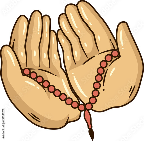 Illustration Praying Hands Carrying Beads, Prophet Ayub Miracle photo
