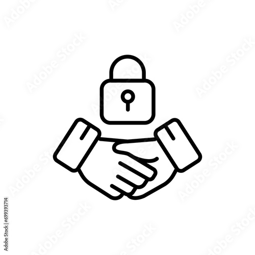 Handshake outline icons, security minimalist vector illustration ,simple transparent graphic element .Isolated on white background