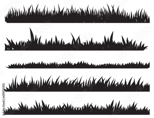 Grass silhouette seamless pattern. Nature lush landscape background Horizontal black contour isolated on white. Symbol of field lawn, park and meadow, fresh, summer. Design element Vector illustration
