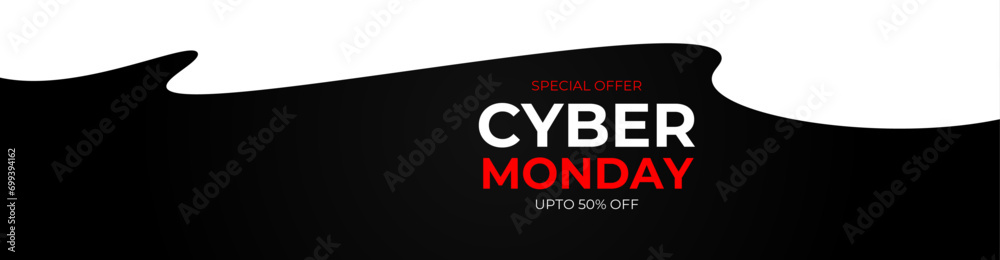 Sale banner template design, Cyber Monday special offer sale up to 50% off. Promo text on lines distortion background. Suit for Banner, cover, flyer, website, backdrop. vector illustration