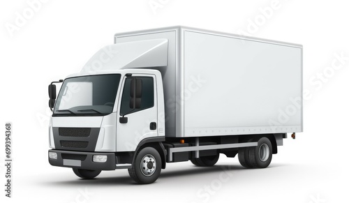 A white delivery truck on a white background