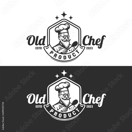 old chef man restaurant vintage badge monochrome logo design vector template