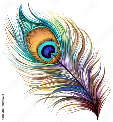 Peacock feathers isolated on transparent background. PNG