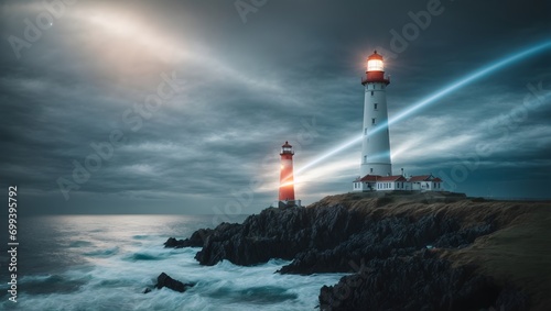 A lighthouse with a beam of holographic images  guiding the way to a future where dreams are the blueprint of reality Generative AI