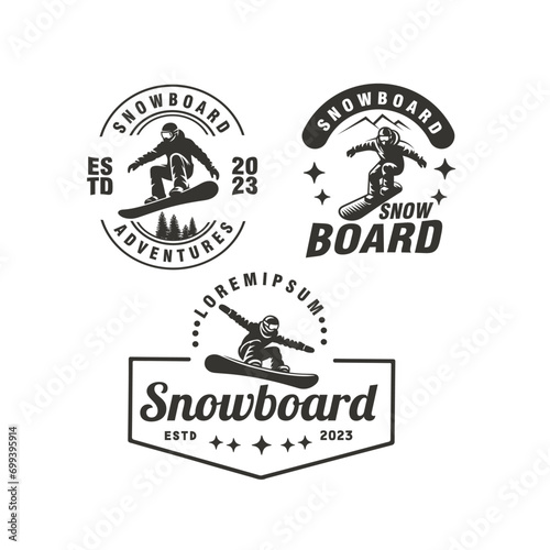 snowboarding vintage badge set label stamp emblem logo design vector template photo