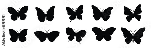 Flying butterflies silhouette black set isolated on white background  © FK