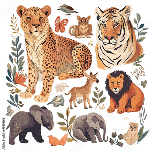 set of wild animals