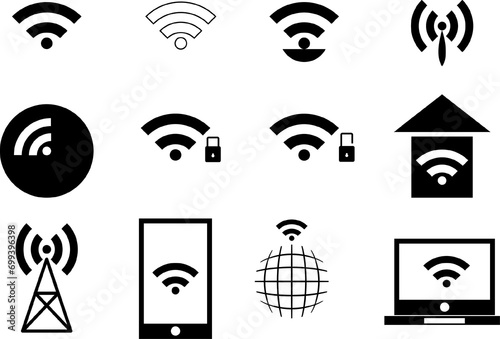 Collection wifi line icon set. Icon flat signal style for stock vector. Sign technology for logo, infographic, communication, presentation, illustration. 8