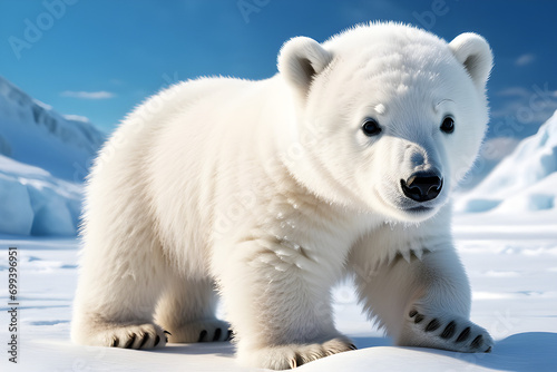 A cute baby polar bear in the snowy winter, creation ai, high quality, reality, Generative AI