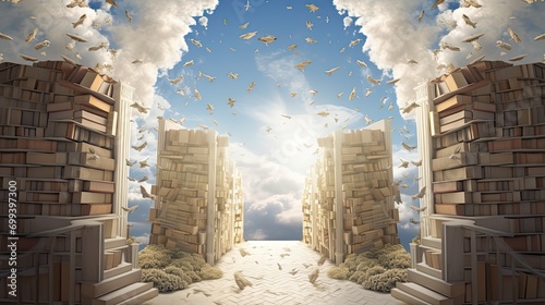 a path made of books leading to a gate
