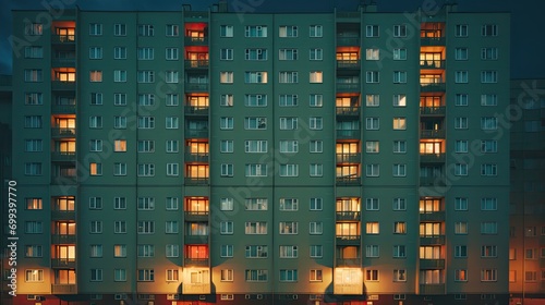 a photograph of a big apartment block