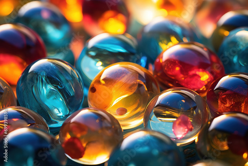 Beautiful background with multi-colored glass spheres and polished stones