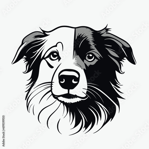 illustration of border collie shepherd dog, best friend, one ink