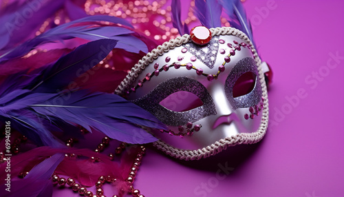 Feathered mask brings elegance to Mardi Gras celebration generated by AI
