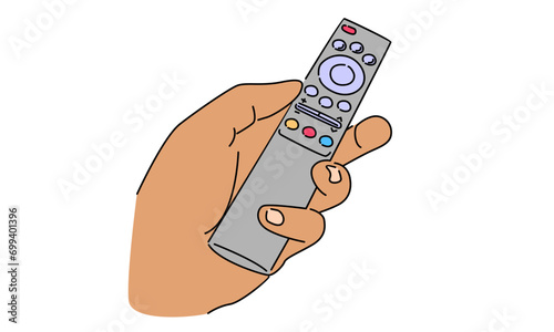 line art color of hand holding remote vector illustration