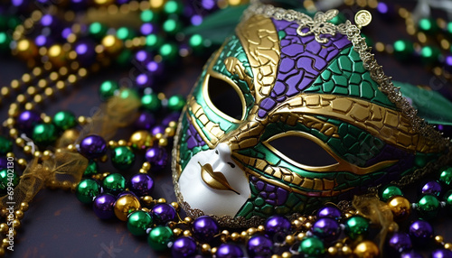Masked celebration, Mardi Gras disguise in vibrant colors generated by AI © Gstudio