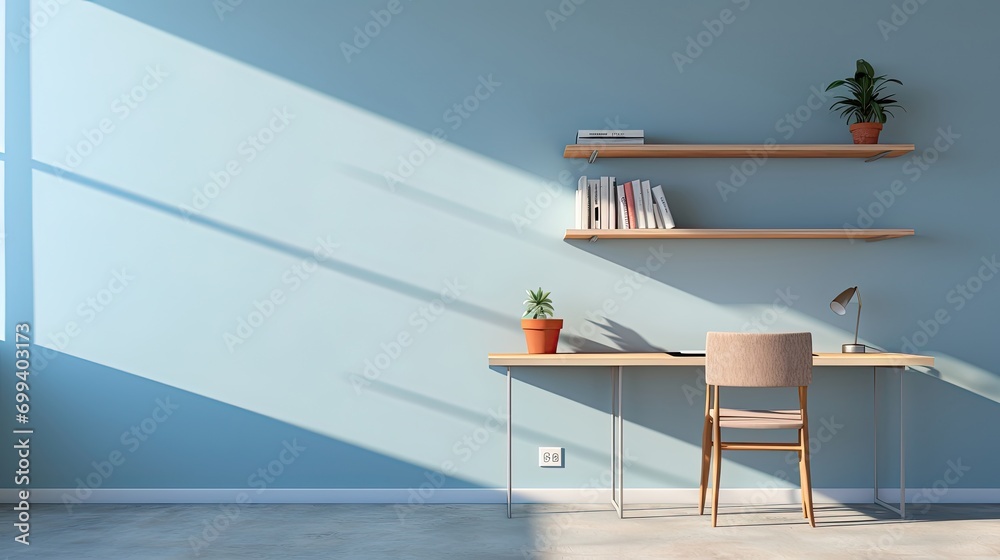 photo of a room wall include the desk - obrazy, fototapety, plakaty 