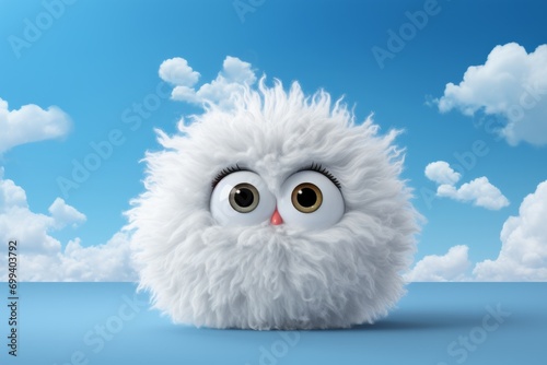 Curious Cloud with Big Cartoon Eyes, on an isolated Baby Blue background, Generative AI