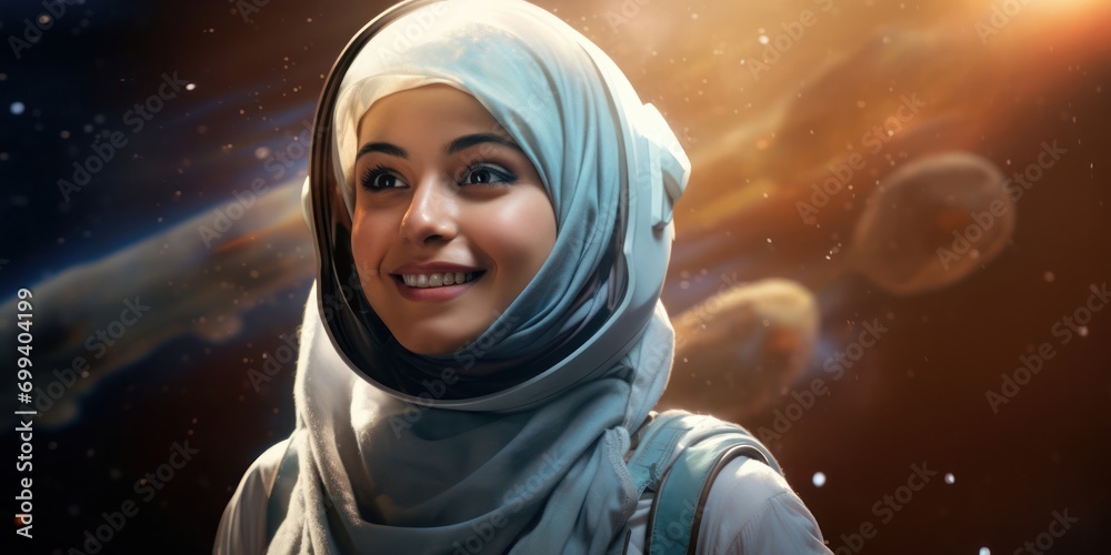 Arabic Female Astronaut Employment Beautiful Concept Generative AI Arabic Female Astronaut Employment Beautiful Concept Generative AI