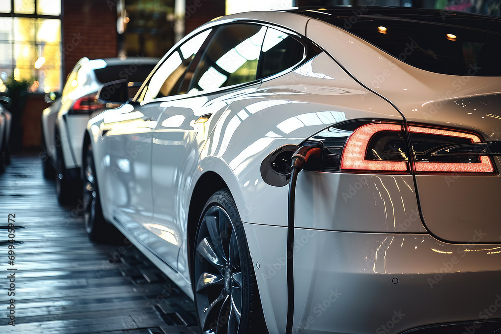 Electric car charging, Electric cars. Generative AI.