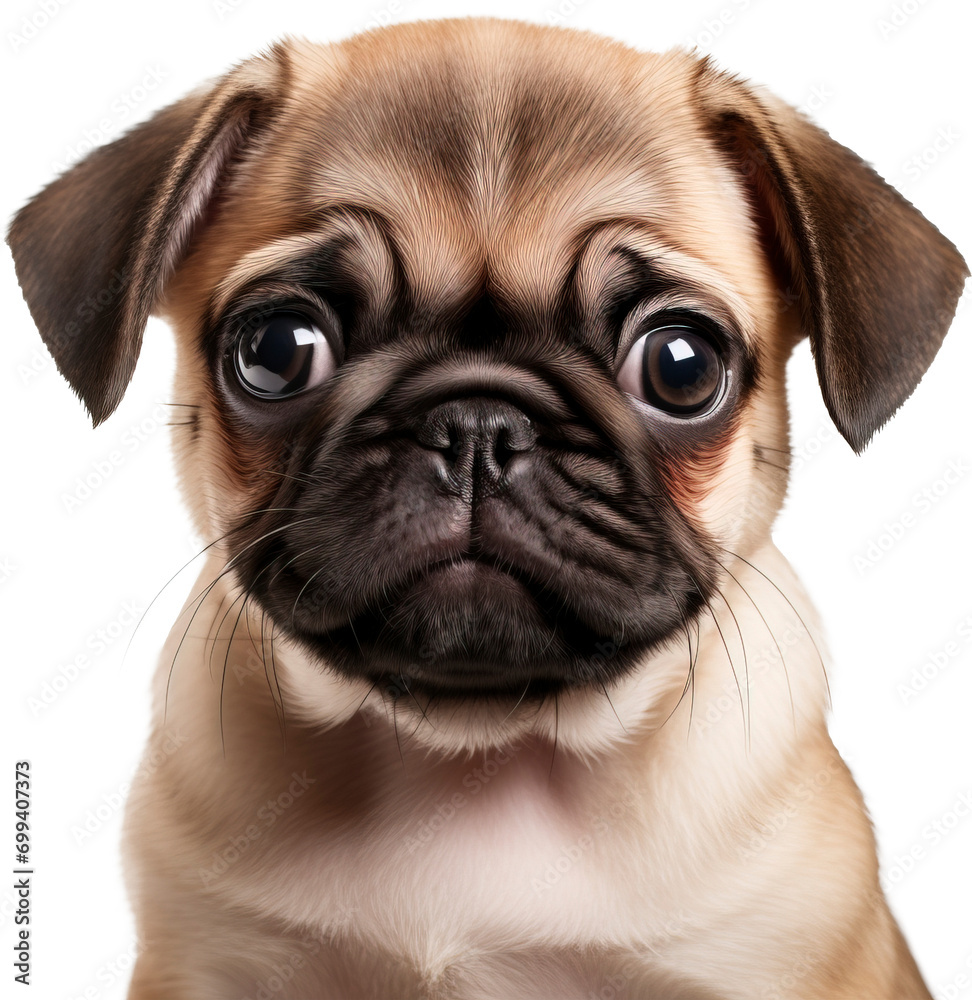 Baby pug isolated on transparent background. PNG