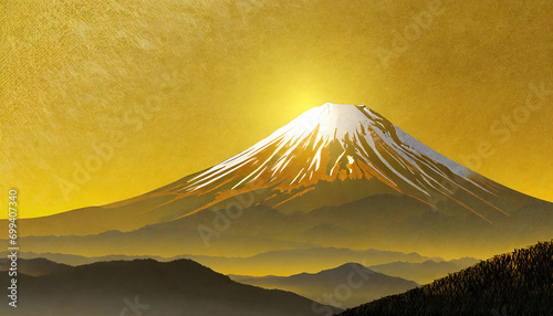                                                                                                 Fuji Mountain. Golden background and Mt. Fuji image material. Sunrise image material.