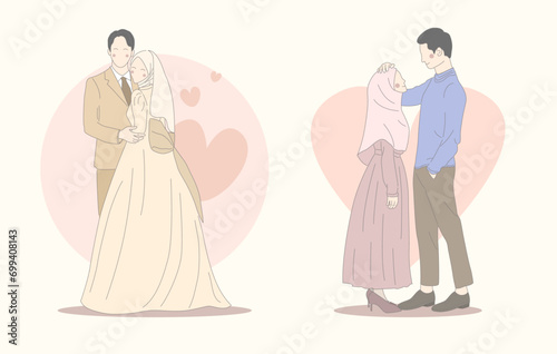 vector wedding muslim couple characters