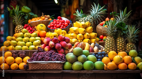 A photo of colorful fruit market featuring vibrant colors  rich