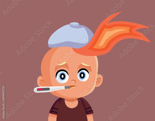 
Sick Baby Burning with Fever Vector Cartoon Character
Unwell little infant being feverish and sweating from viral infection
