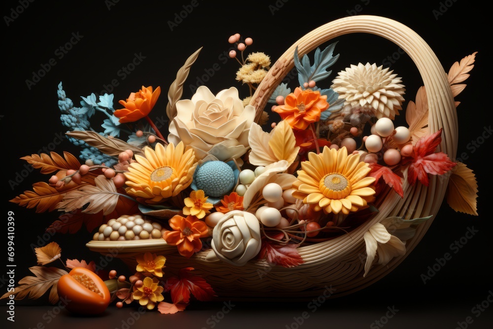 Serene Thanksgiving Cornucopia, on an isolated Earthy Brown background, Generative AI 