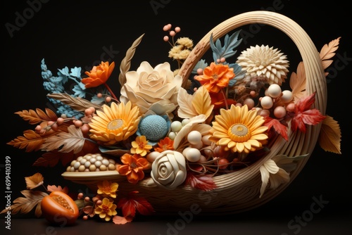 Serene Thanksgiving Cornucopia, on an isolated Earthy Brown background, Generative AI  © Box Milk