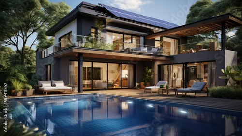 Luxurious Modern Villa with Rooftop Sun Terrace and Solar Panels © Unitify